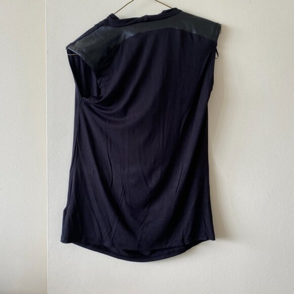 Michael Kors Black Sleeveless Cowl Neck Blouse with Leather Shoulder Detail - Picture 12 of 12